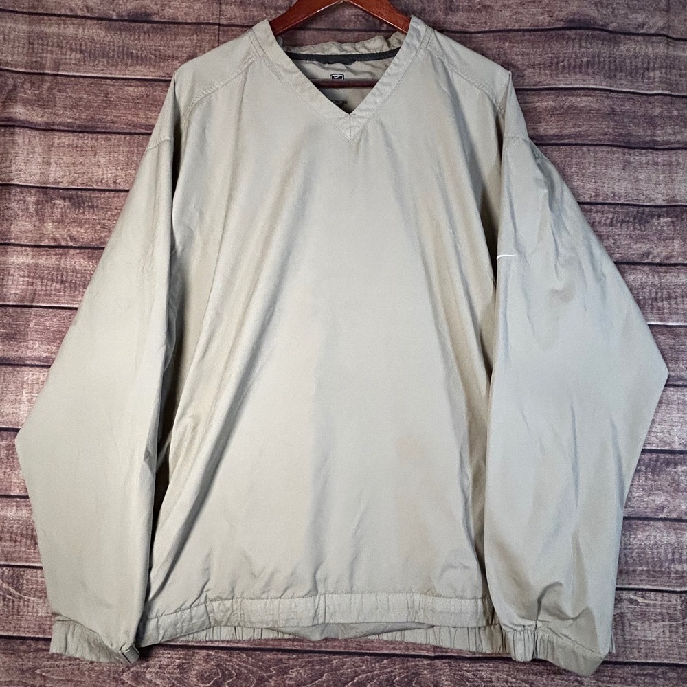 Nike Golf Mens V-Neck Windbreaker Pullover Tan Khaki XXL Long Sleeve Swoosh Logo